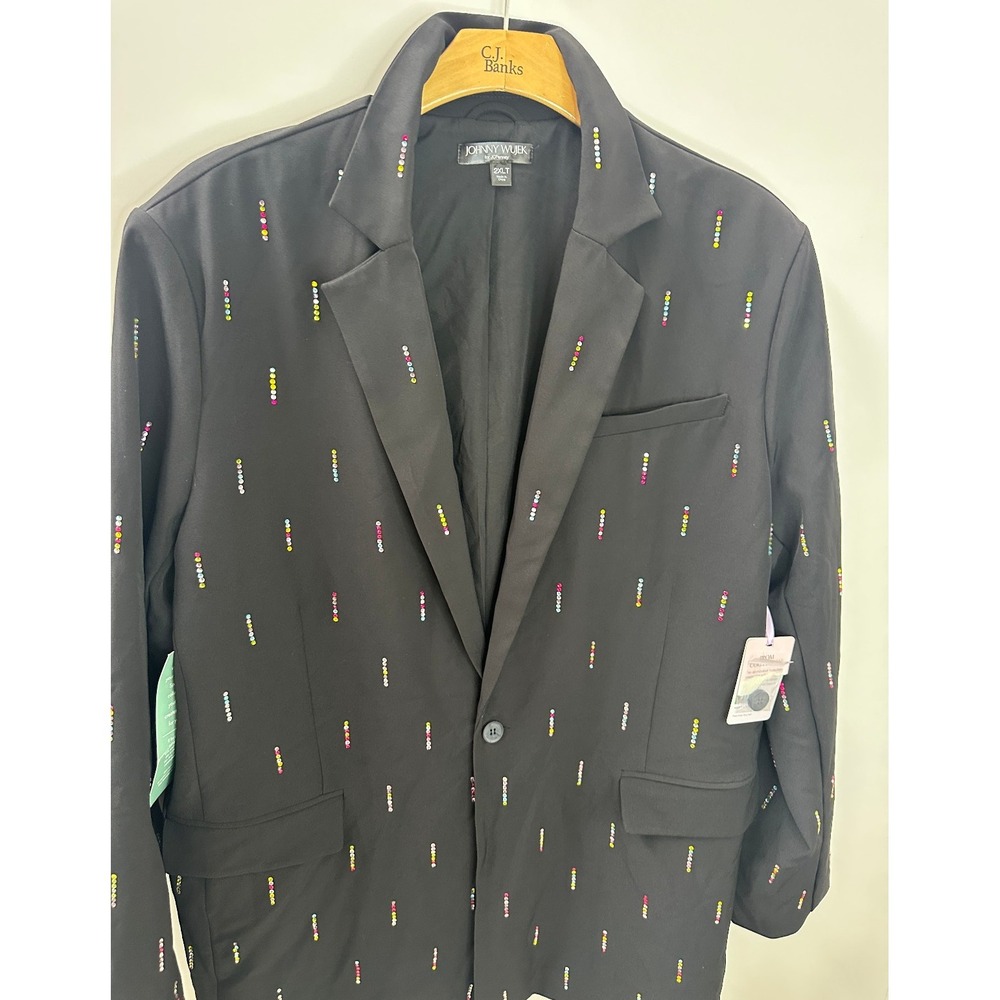 NWT Johnny Wujek Rhinestone Suit Jacket Blazer in Black Plus Size 2XLT 2X Tall - Picture 3 of 15
